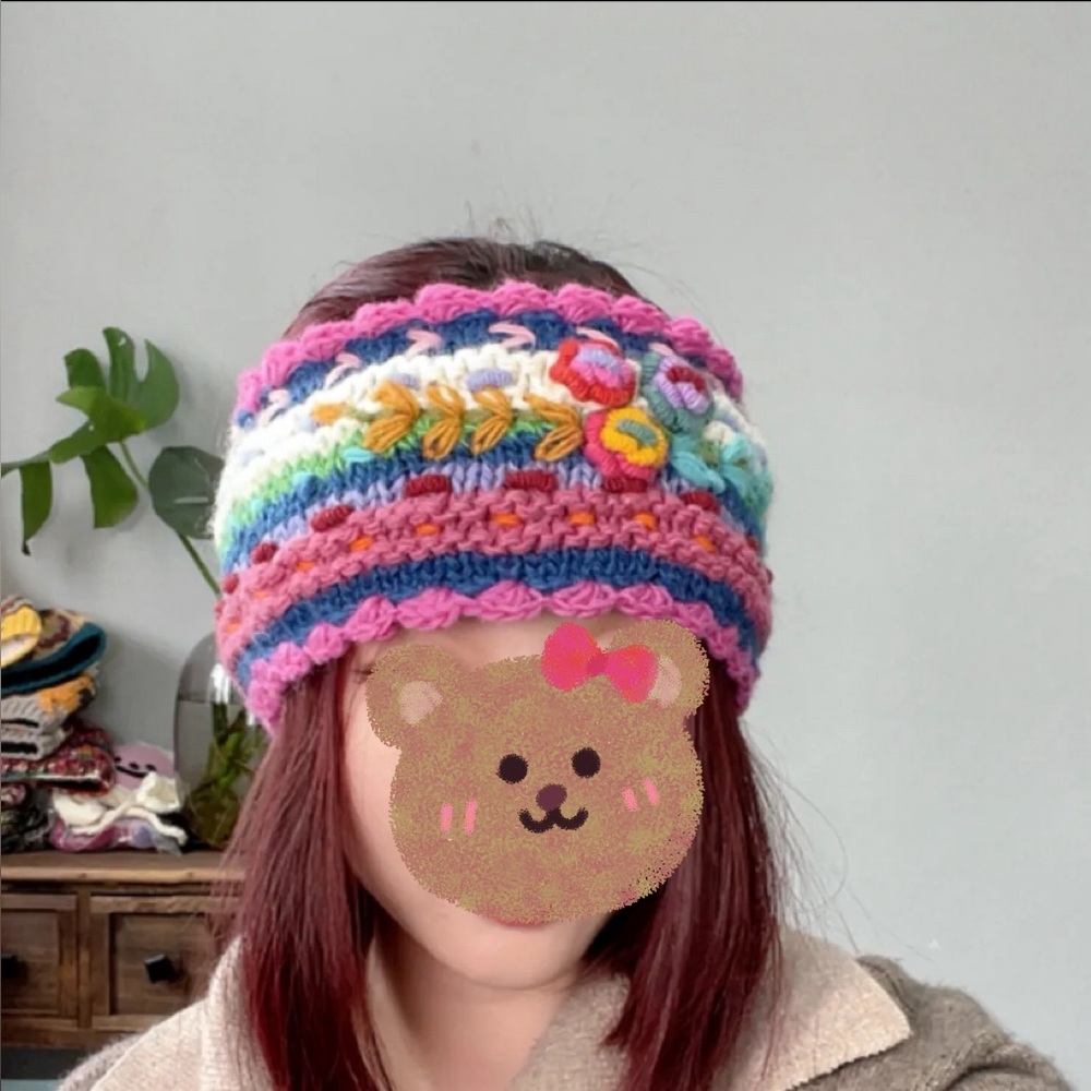 100% Wool Hand Knit in Nepal Embroidery Headbands Ear Warmer